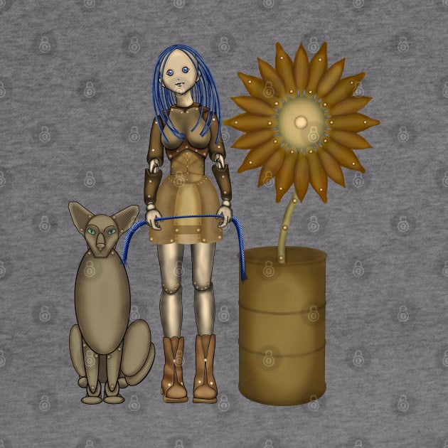 Girl with a cat and a sunflower. Steampunk (2) by KateQR